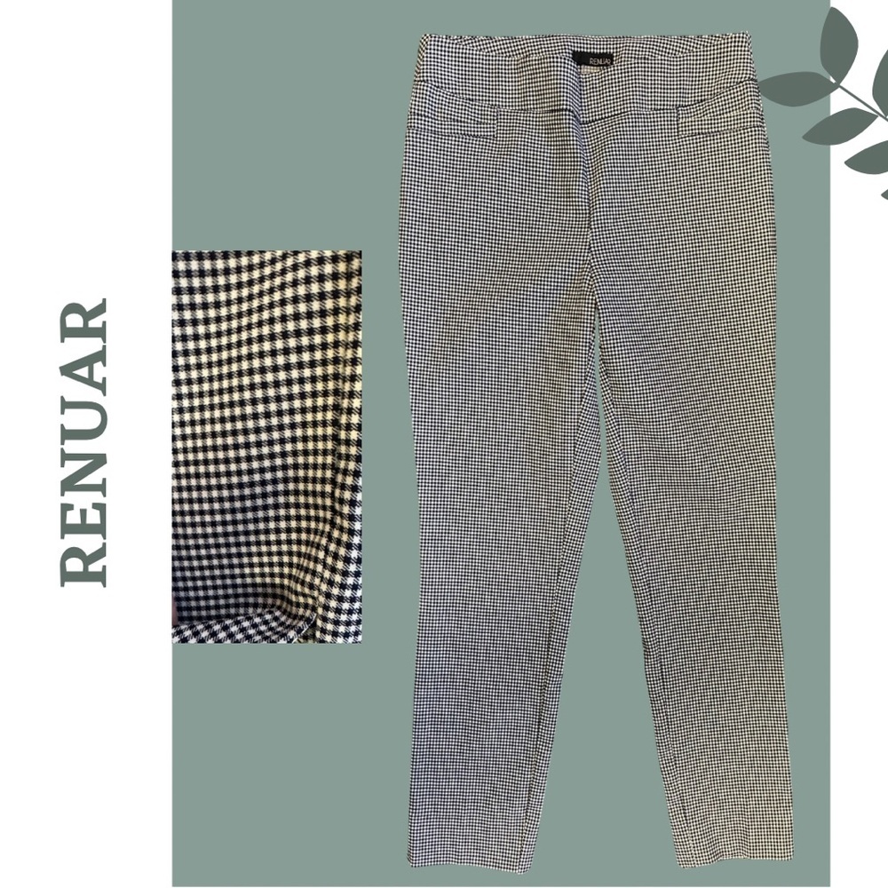 Renuar Navy and White Checkered Pull On Pants Ankle Length Size 6